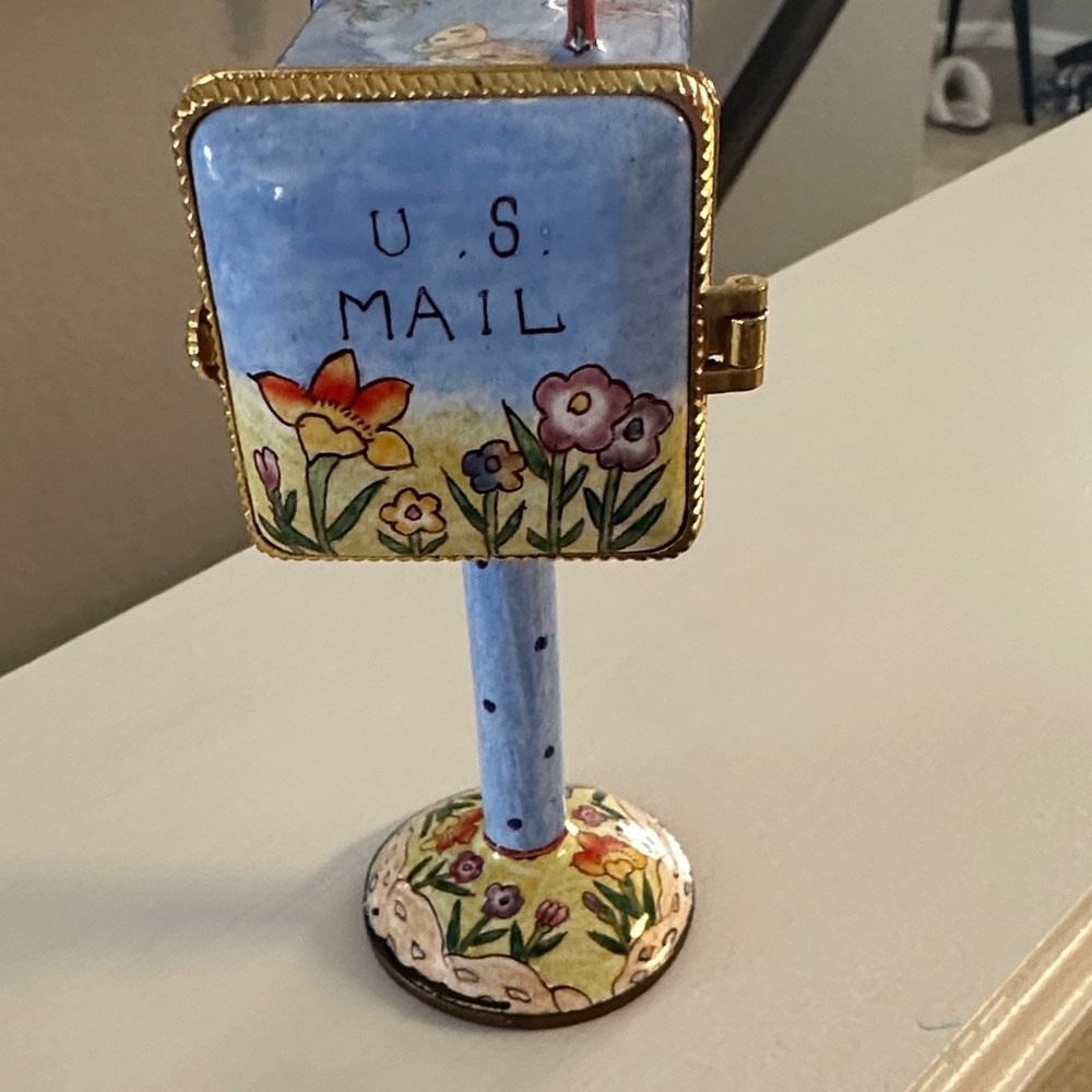 Hand-Painted Floral US Mail Box Figurine
